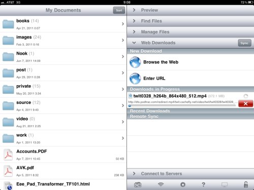 GoodReader opens and begins download.