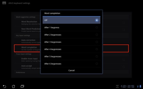 Turn word completion off.