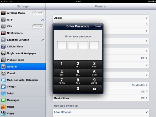 Passcode entry is required.