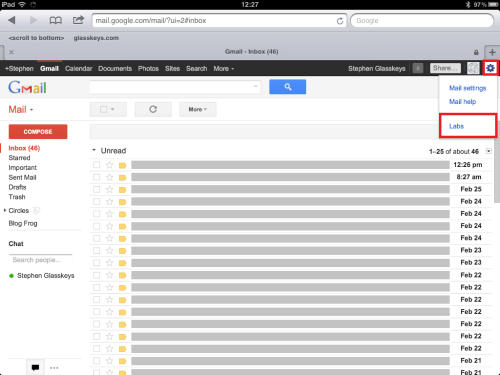 Tap gear icon, then Labs option.