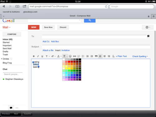 Select text then pick a colour.