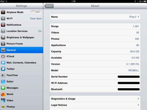 iPad Settings.