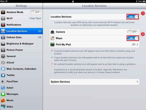 Turn on Location Services and enable for Maps.