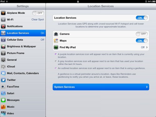 Location Services - System Services.