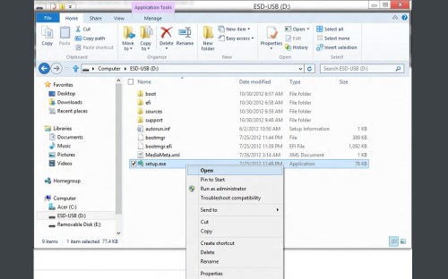 Use Windows Explorer and run Setup.exe.